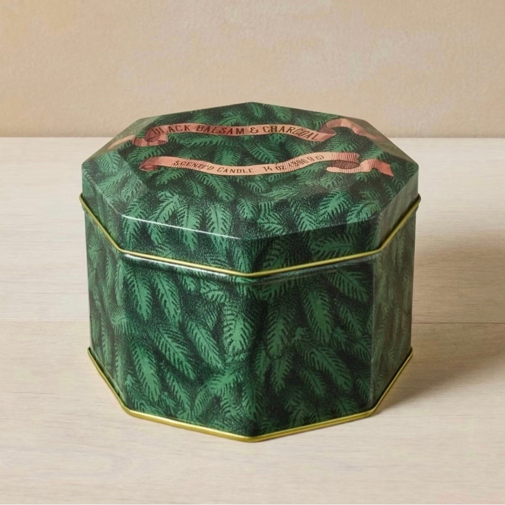 14oz Lidded Tin 3-Wick Scented Candle Black Balsam and Charcoal - John Derian